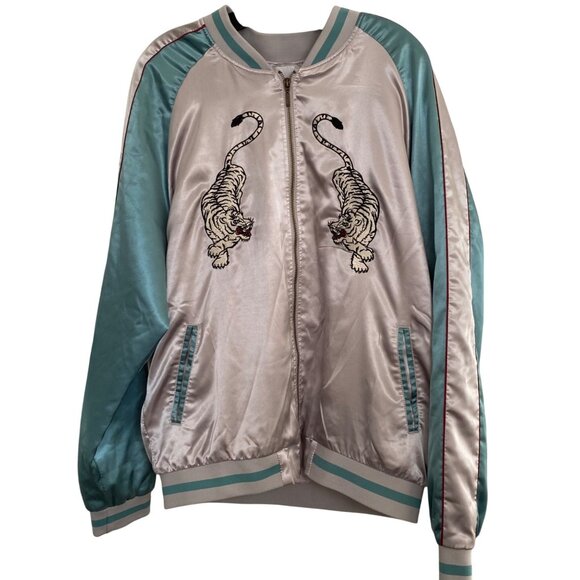 Vintage-Style Standard Issue Embroidered Tiger Souvenir Bomber Jacket XL Satin S - Picture 1 of 9